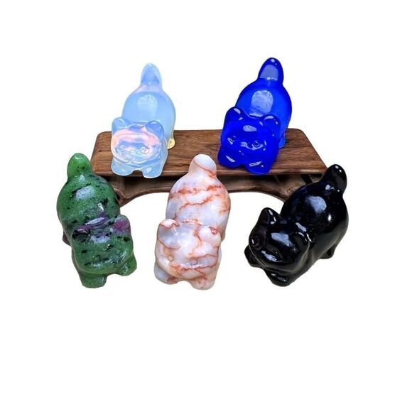 New! Natural Carved Cat in Blue Opal Calming Stone - Picture 2 of 3